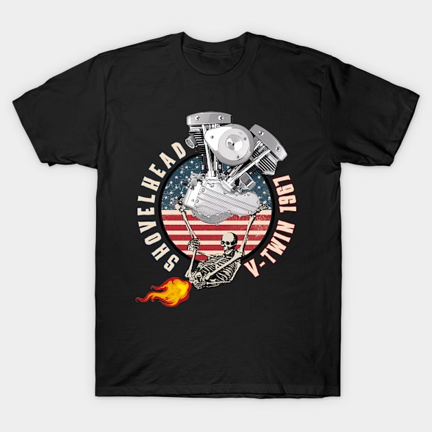 1967 HD Shovelhead VTwin Flame Farting Motorcycle Americana T-Shirt by The Dirty Gringo